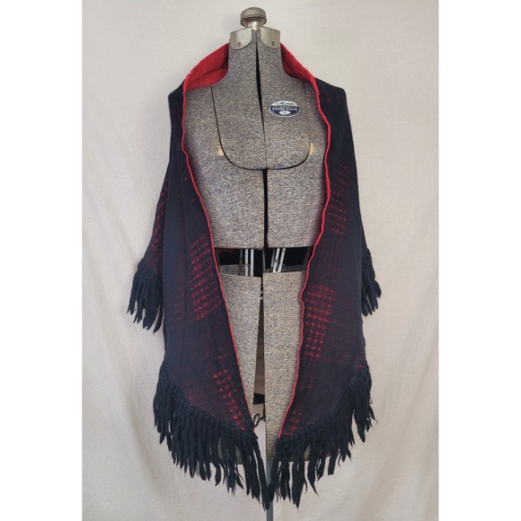 Vintage Accessories - Vintage 50s 60s Shawl Wrap Black And Red Angoras Of Abercorn Knit‎ One Size